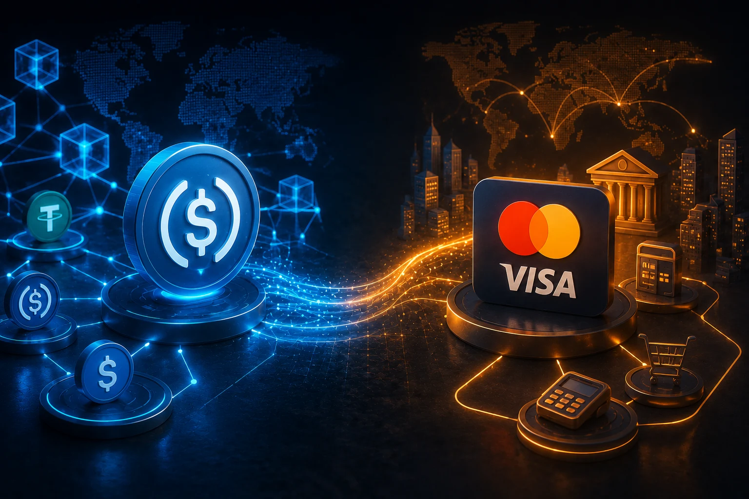 Stablecoins vs Visa e Mastercard: comparação realista dos rails de pagamento