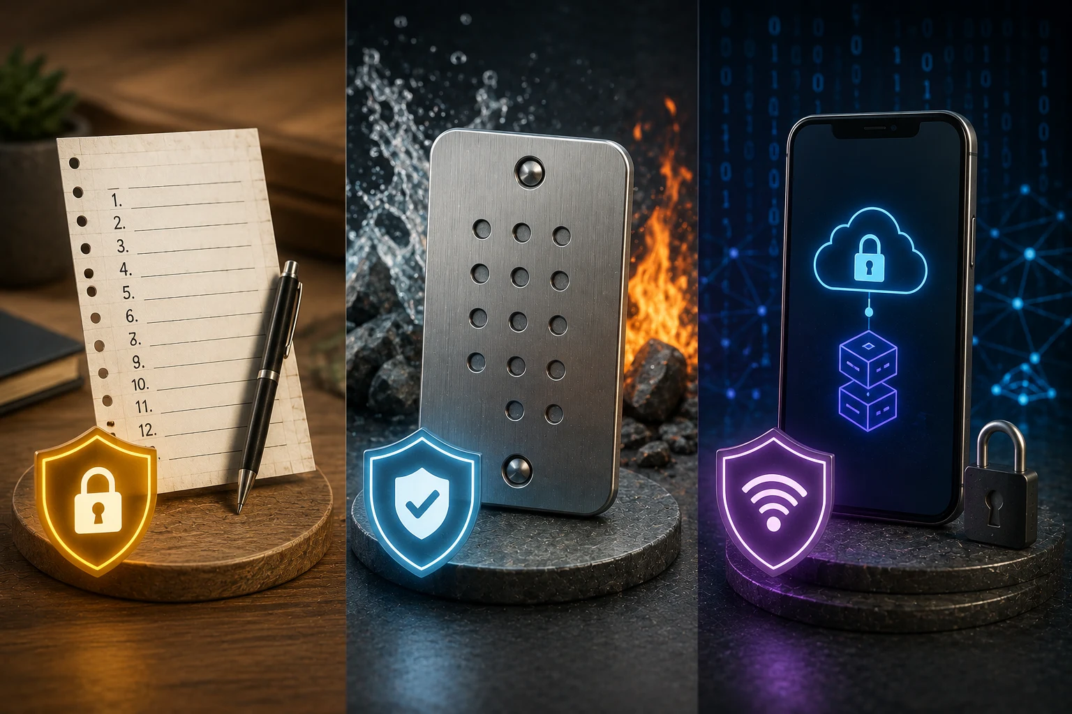 Backups de frase-semente: papel, metal ou digital