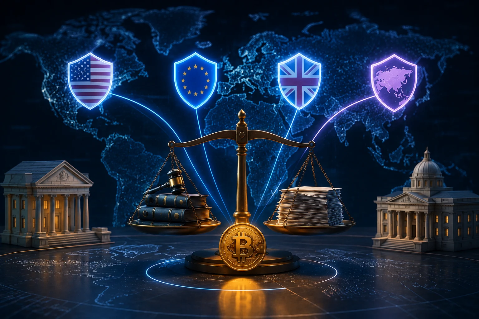 Regulación cripto en 2026: comparativa entre EE. UU., UE, Reino Unido y Asia