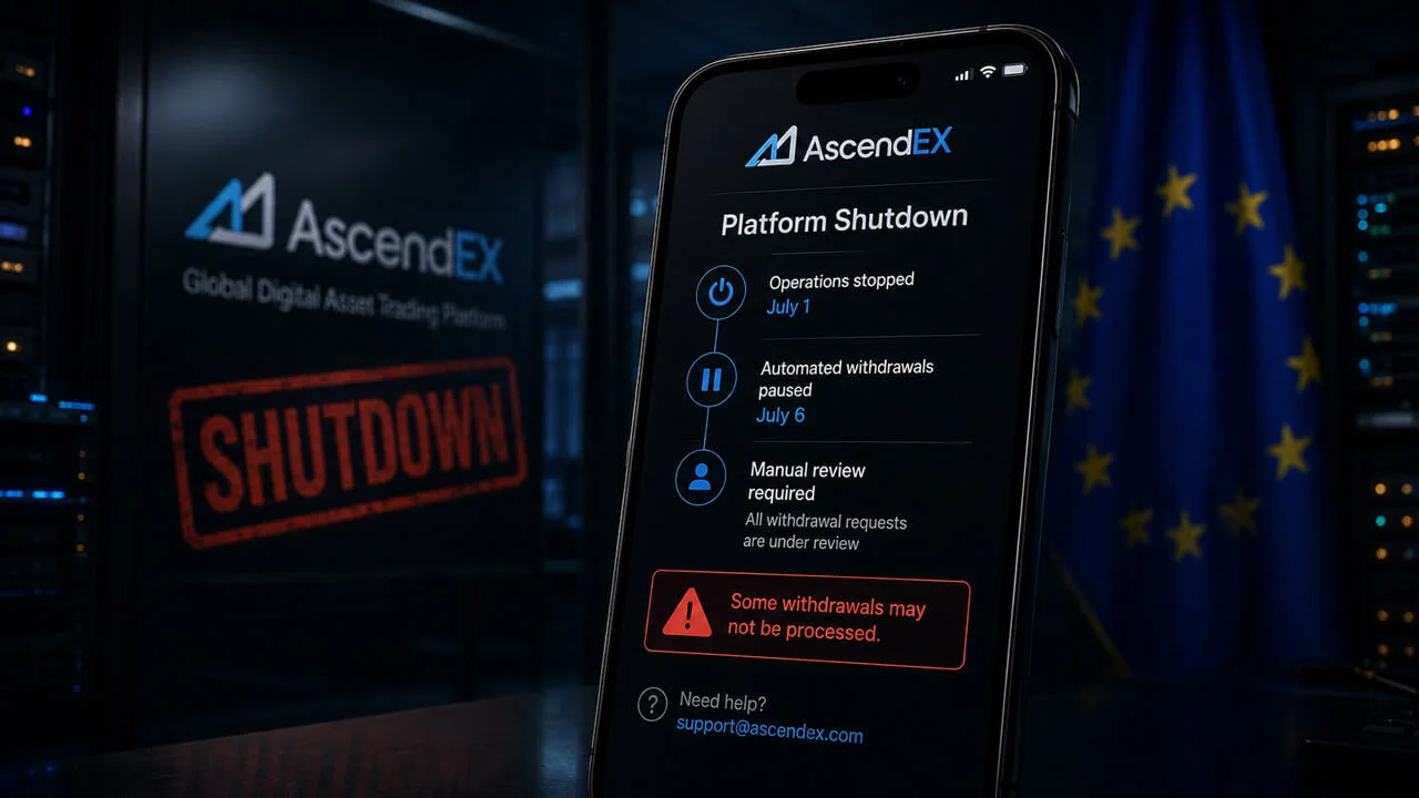 AscendEX Shuts Down After MiCA Miss, Warns of Withdrawals