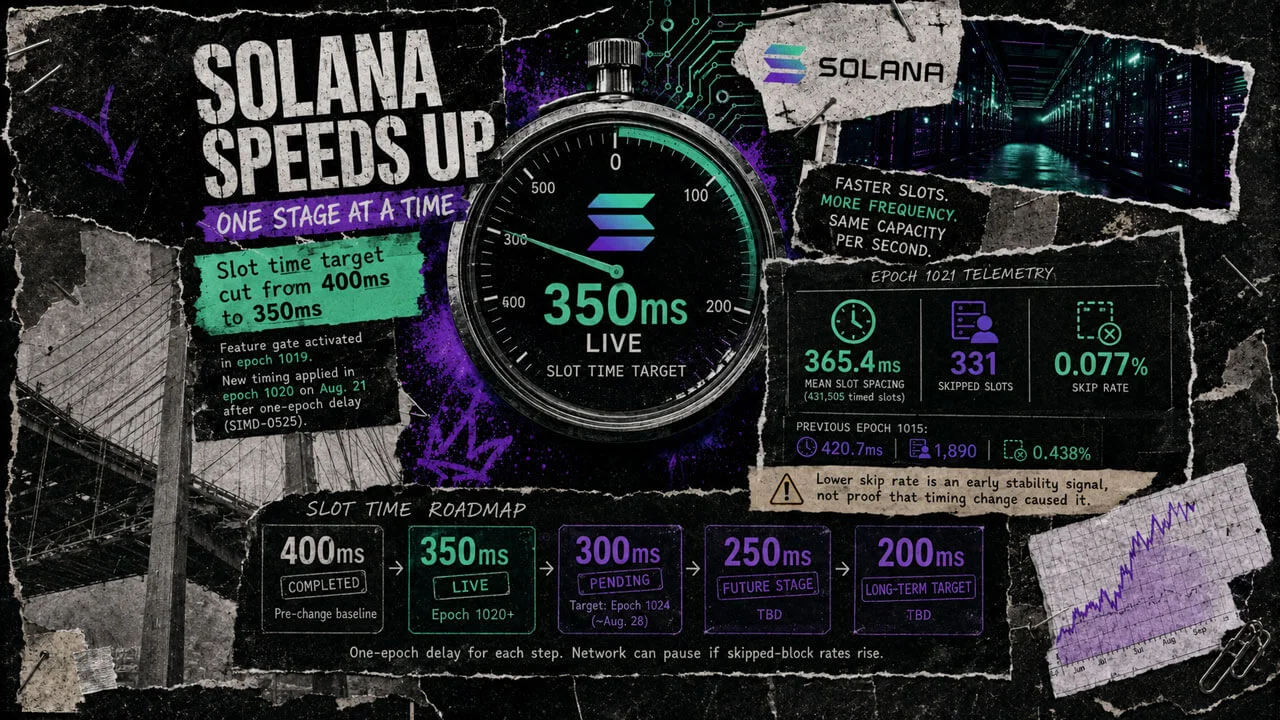 Solana Mainnet Cuts Slot Target to 350ms Under SIMD-0525
