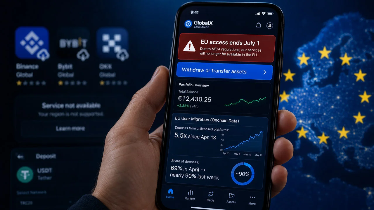 MiCA: el 90% de los depósitos en OKX llega de exchanges sin licencia
