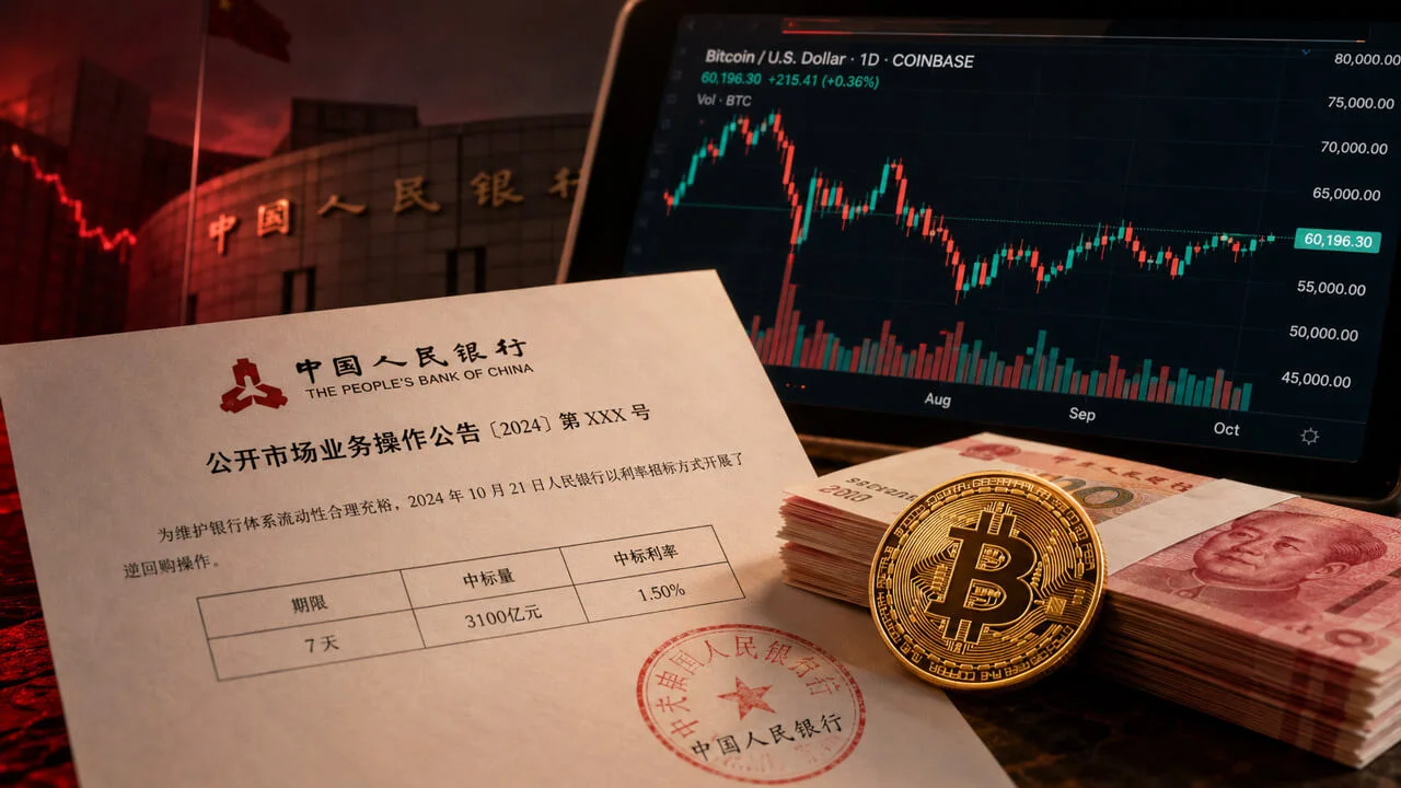 Bitcoin cai para baixo dos 60K com PBOC a injetar 44 mil milhões em