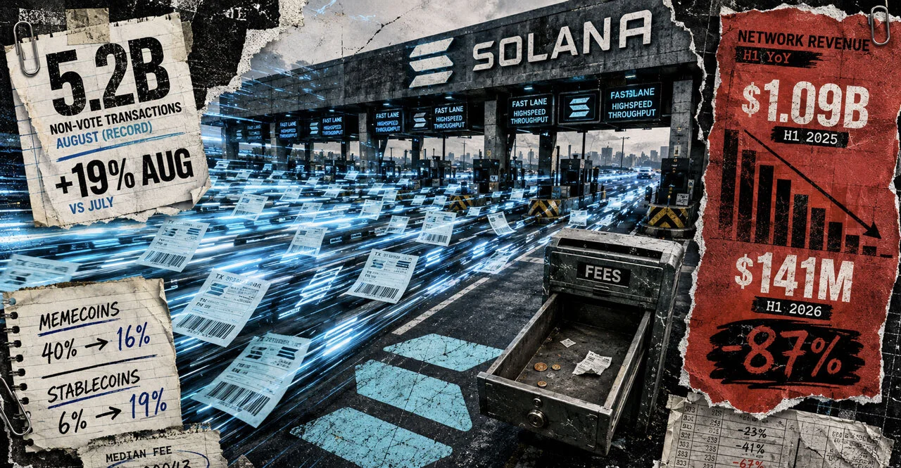 Solana revenue collapses 87% as memecoin fees fade