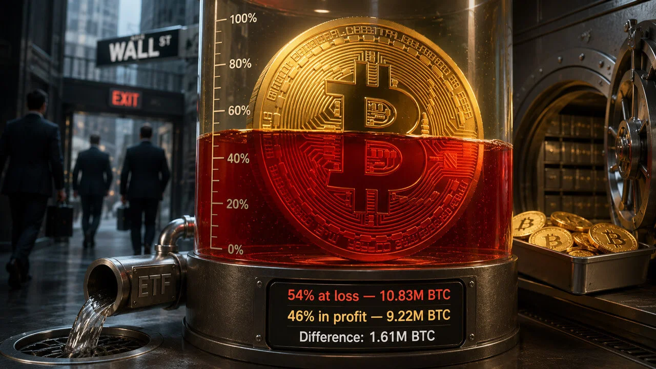BTC profitability collapses: 54% of supply now sits at a loss
