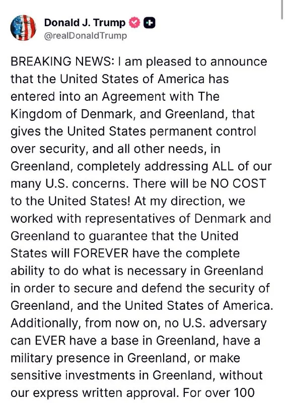 Trump Announces Permanent Greenland Security Deal