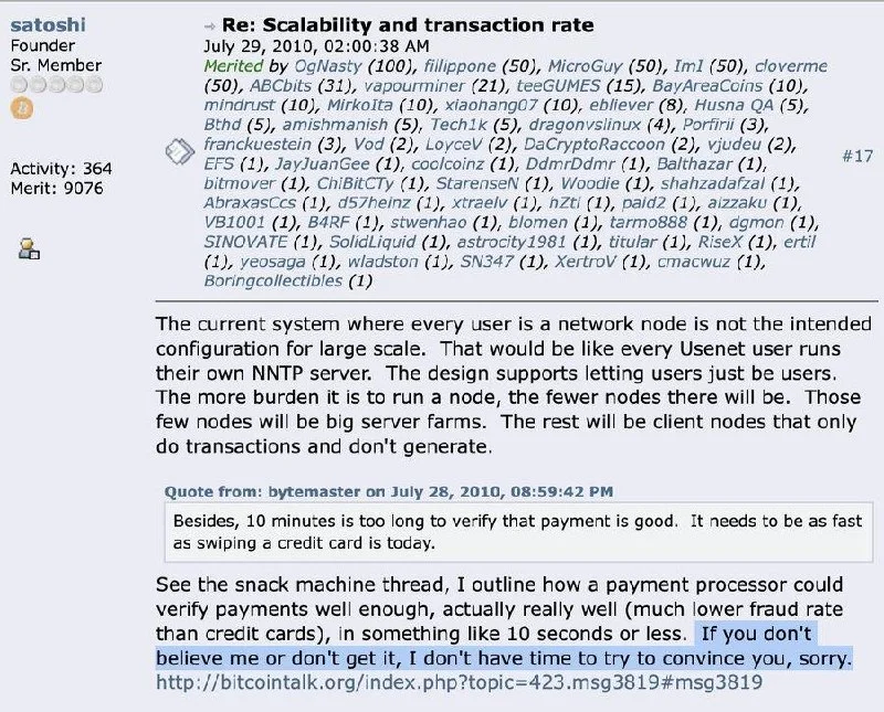 Satoshi Nakamoto's Five-Word Reply That Settled Bitcoin's Scalability
