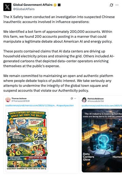 X descobre rede chinesa de bots com 200 mil contas