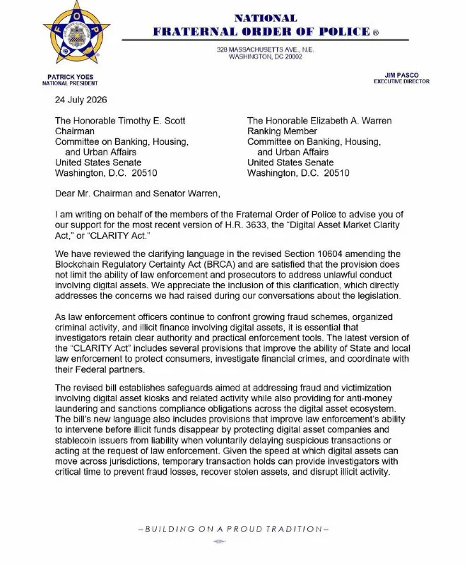 Amended CLARITY Act gains FOP support, boosting crypto legislation