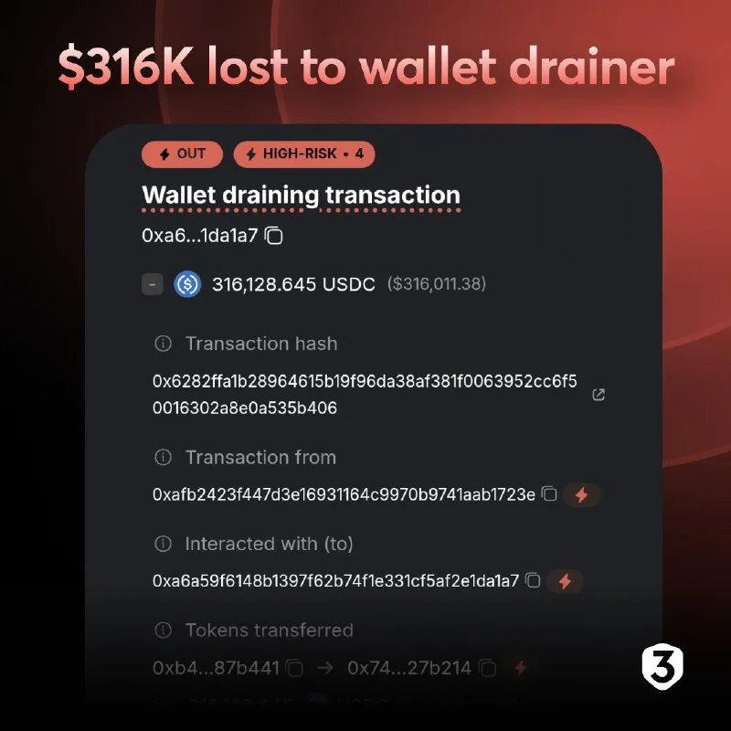 Un draineur de portefeuille vole 316 000 USDC à un trader DEX âgé de 2 mois