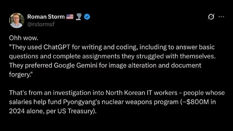 Roman Storm: Google, OpenAI fuel North Korea's nukes
