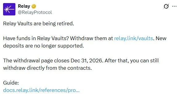 Relay Vaults’ı Kapatıyor, Çekimler İçin Son Tarih 31 Aralık