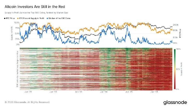 Altcoin Supply Stays Mostly Underwater as Cycle Top Remains Distant