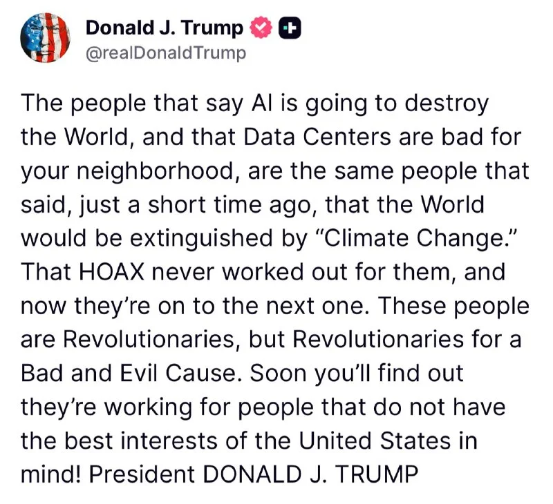 Trump, AI ve veri merkezi uyarılarını 'bir sonraki aldatmaca' olarak reddetti!