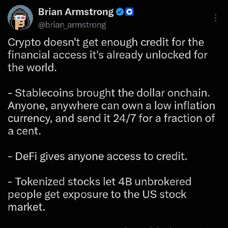 Crypto Unlocks Global Financial Access, Brian Armstrong Says