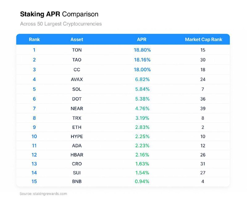 TON Tops the Top-50 as the Highest-Yielding Staking Asset by Annual Returns!