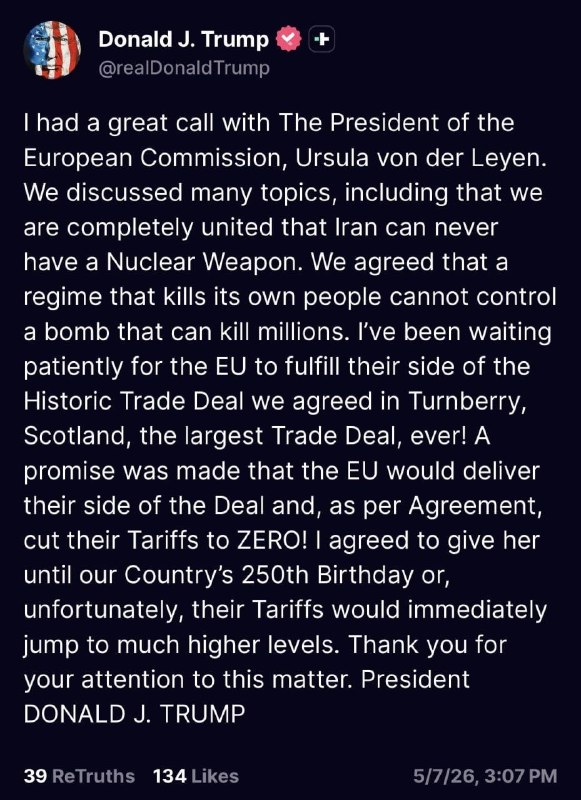 Trump gives EU until July 4 to seal a trade deal — or face significantly higher tariffs!