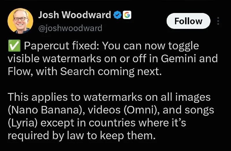 Google Lets Users Toggle Watermarks on Gemini and Flow