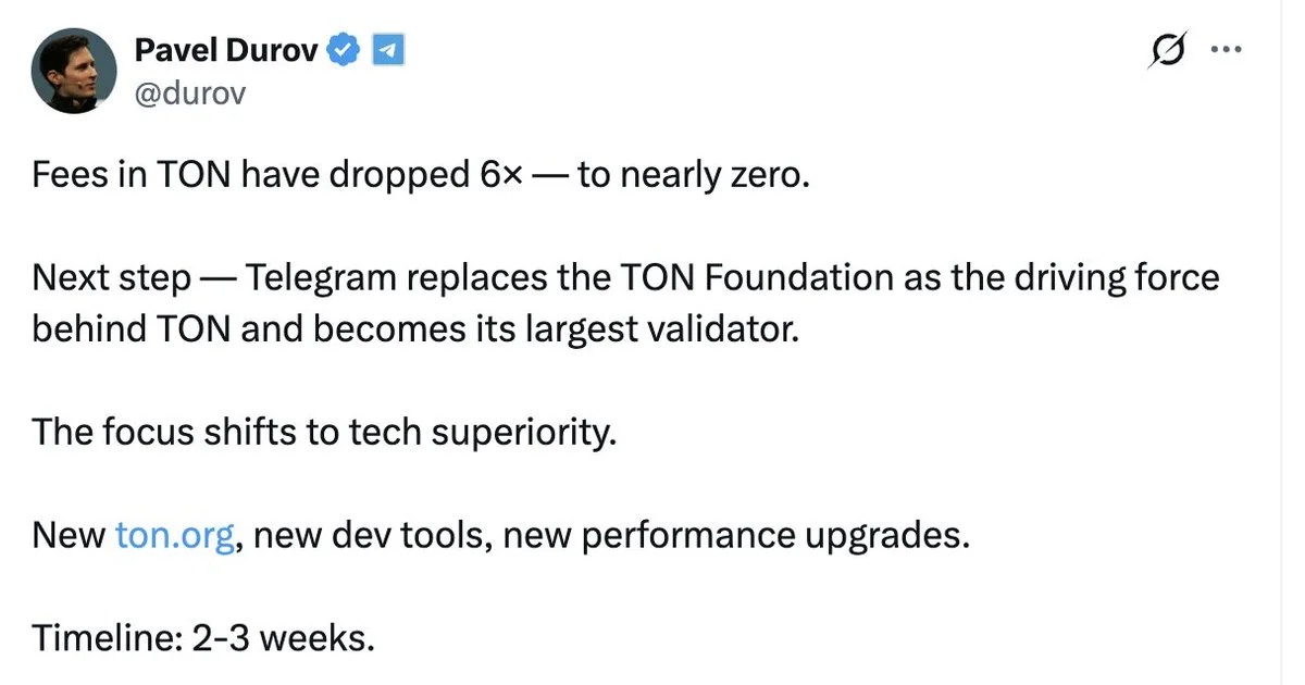 Pavel Durov: Telegram to Take Lead on TON, Become Largest Validator  

Telegram 