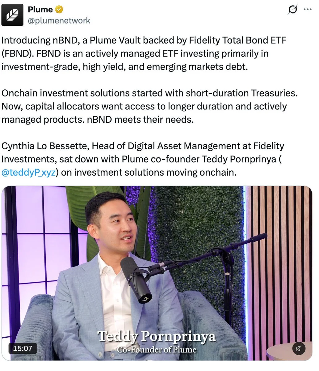 Plume Launches Fidelity-Backed Tokenized Bond Vault nBND