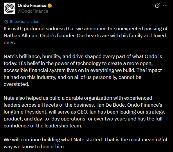 Ondo Finance Kurucusu Nathan Allman Hayatını Kaybetti, Ian De Bode…