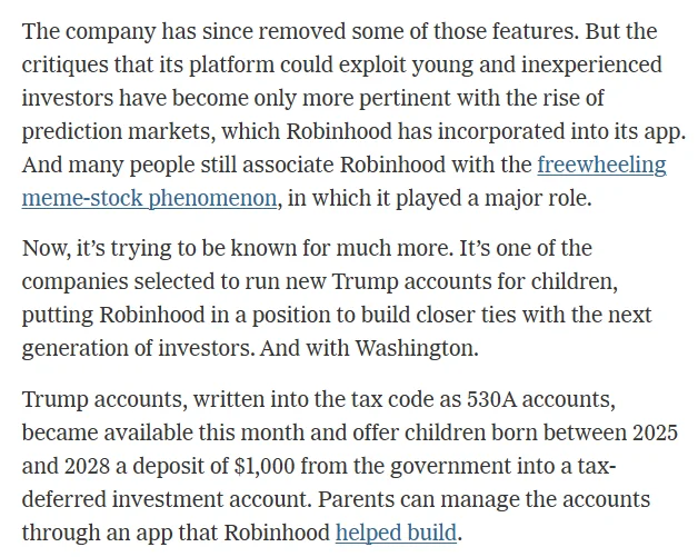 Robinhood, Trump Accounts İçin ABD ile Çalışıyor