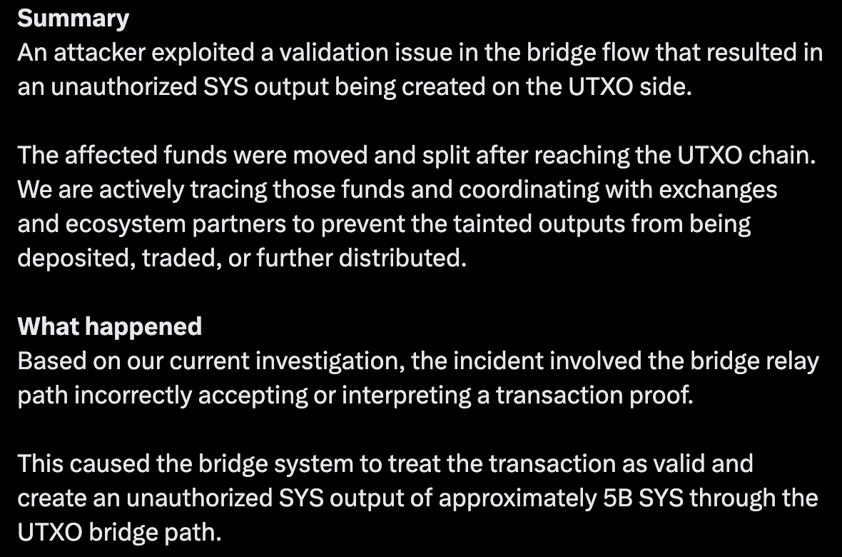 Syscoin-Bridge-Exploits mintet 5 Milliarden unautorisierte SYS-Ausgaben!