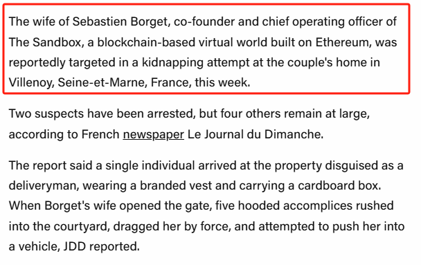Attempted Kidnapping Targets The Sandbox COO's Wife in France — Crypto Violence Surges!