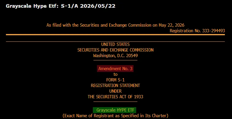 Grayscale Files Third S-1 Amendment for HYPE ETF — Bloomberg Analyst Says Launch Is Getting Closer!