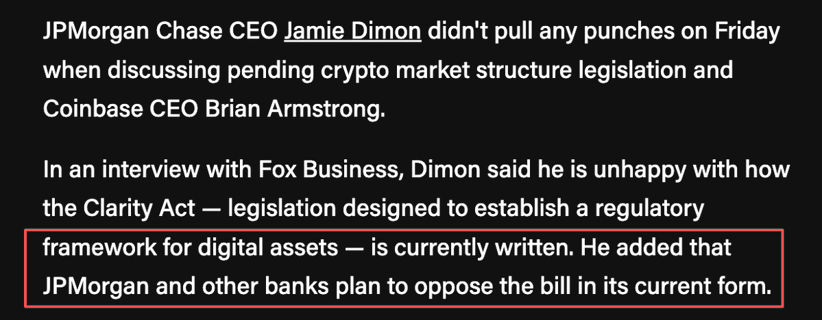 Jamie Dimon: Los bancos lucharán contra la Ley CLARITY en su…