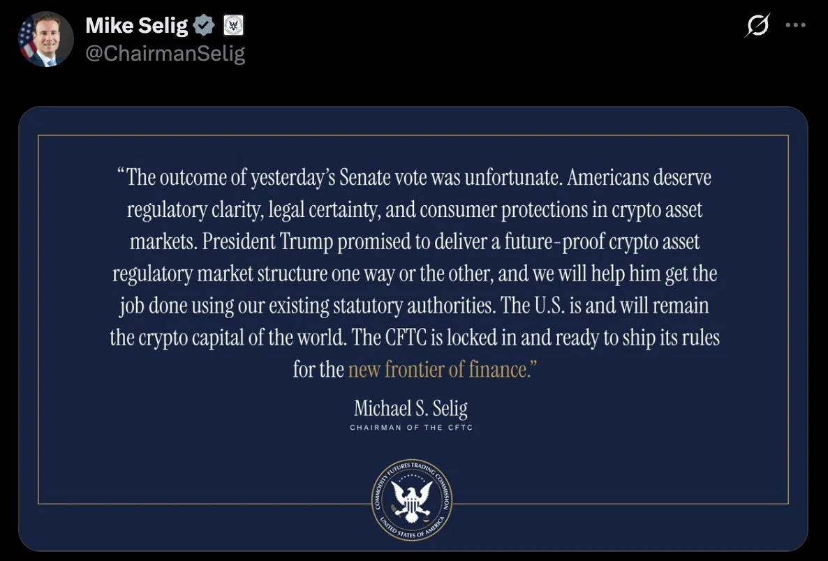 CFTC to Push Crypto Rules Under Existing Authority: Selig