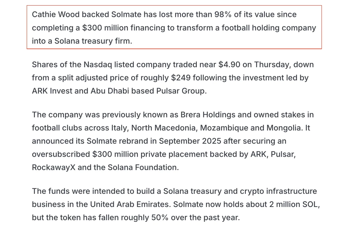 Solmate Crashes 98% After $300M Solana Treasury Pivot