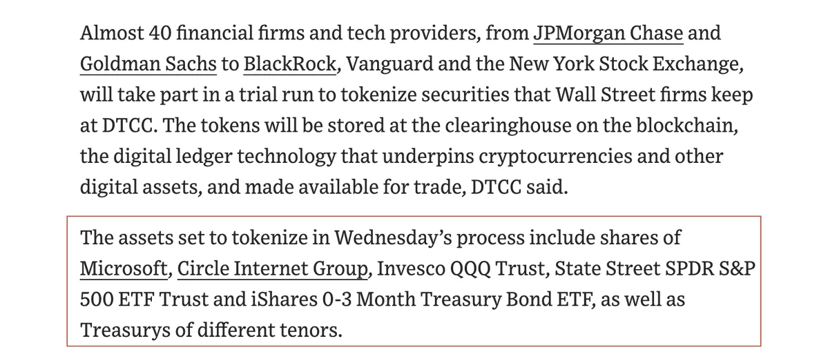 DTCC tokeniza Microsoft e QQQ em piloto com 40 firmas