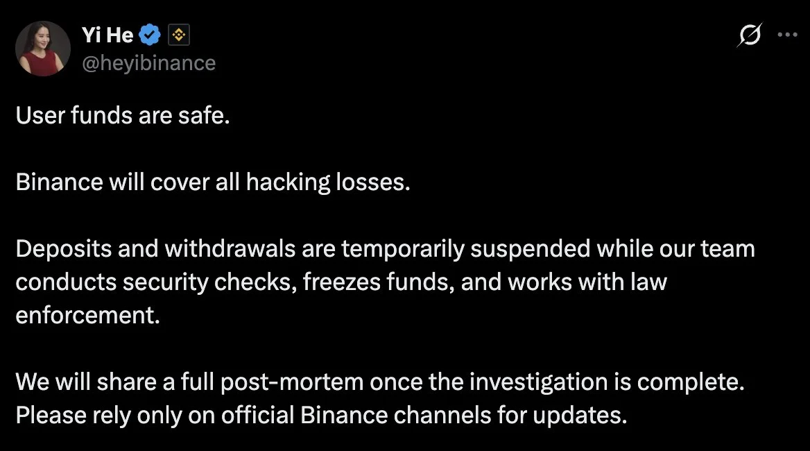 Binance Suspends Deposits and Withdrawals After Hack