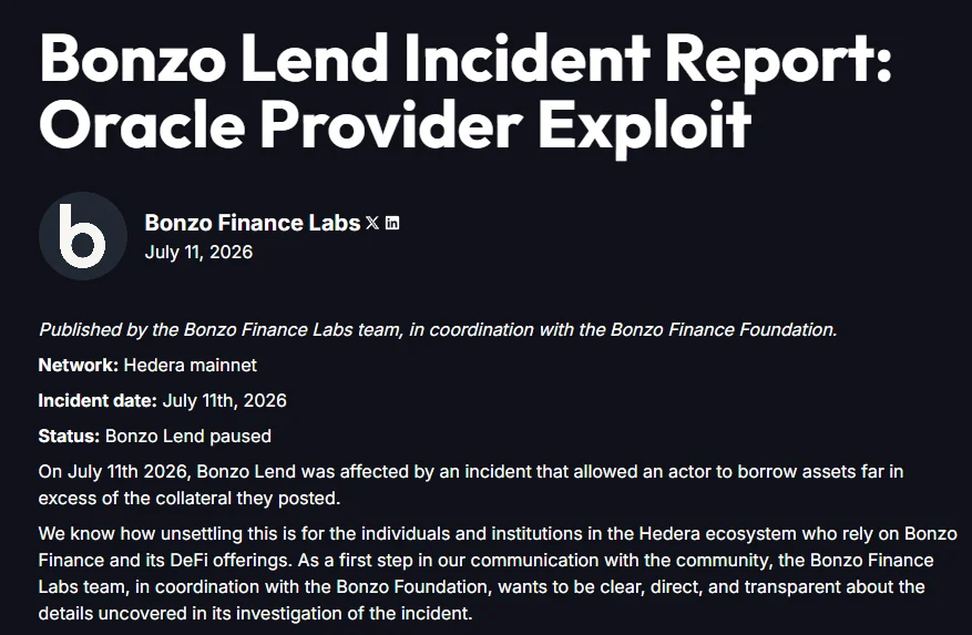 Bonzo Lend loses $9M in oracle exploit on Hedera
