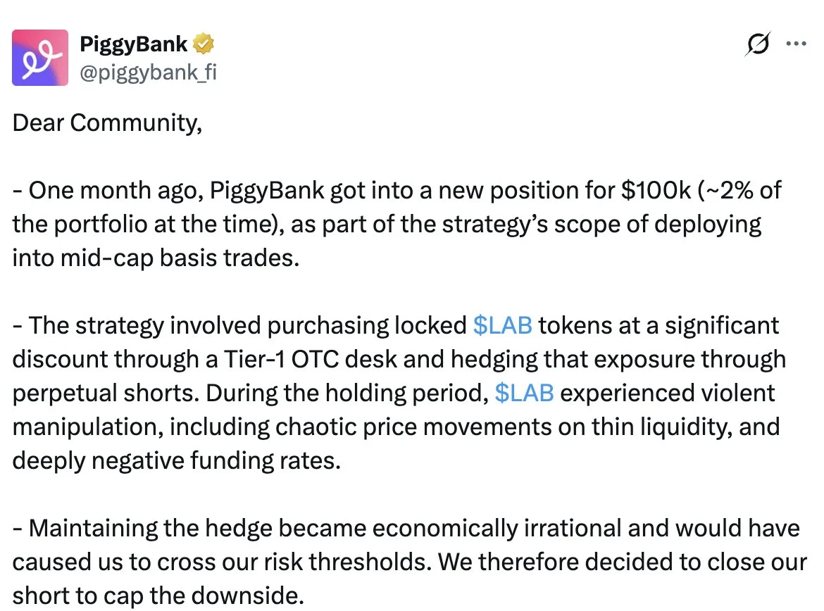 PiggyBank cierra su cobertura LAB, los vaults enfrentan hasta un 15% de NAV…