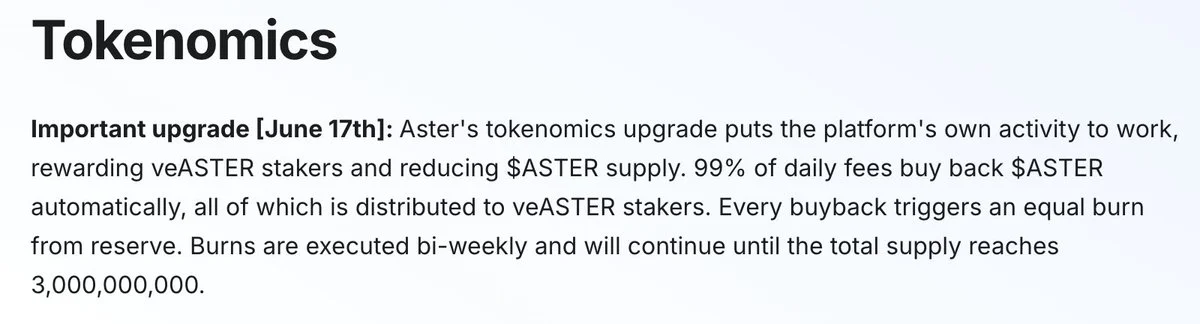 ASTER Tokenomisi: Günlük Ücretlerin %99'u Geri Alımda Yakılıyor
