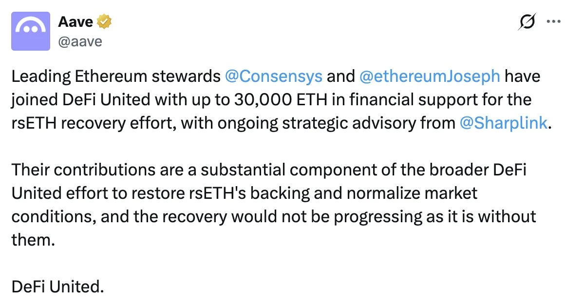 Consensys and Founder Joseph Lubin Back rsETH Recovery With Up to 30,000 ETH 

A