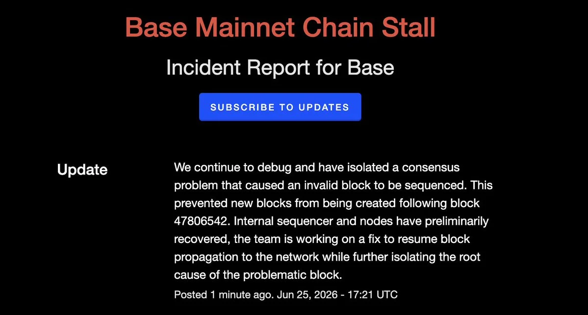 Base Mainnet Durduruldu, Konsensüs Hatası Blok Üretimini Engelledi