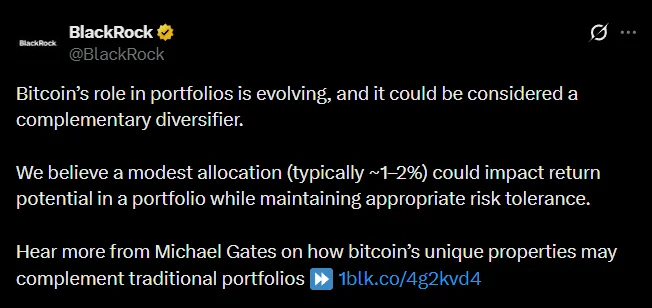 BlackRock Endorses 1-2% Bitcoin Allocation in Portfolios