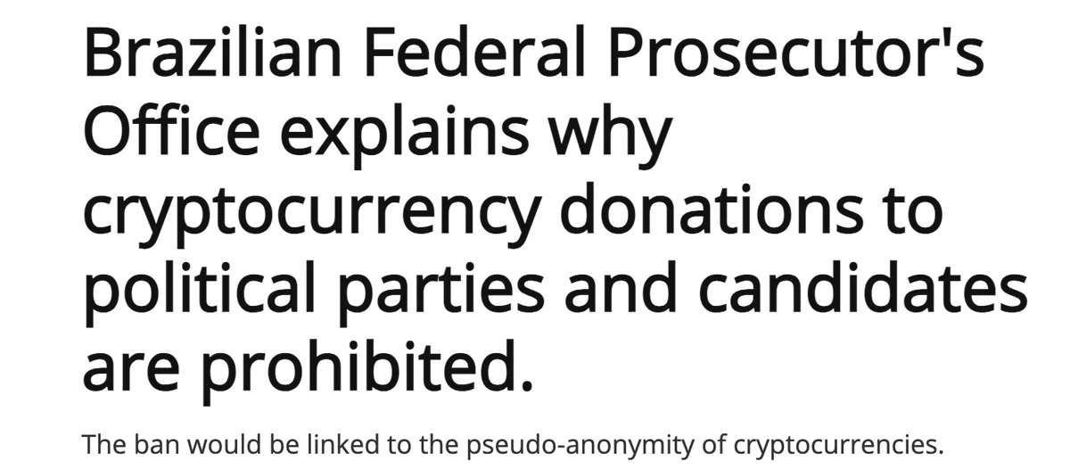 Brasil proíbe partidos de receber doações em criptomoedas