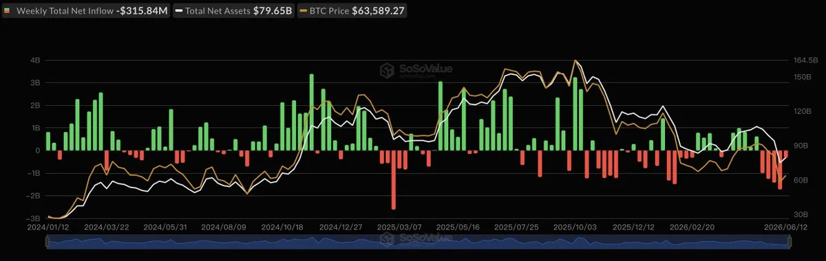 Spot BTC ETFs bleed $316M in fifth straight week of…
