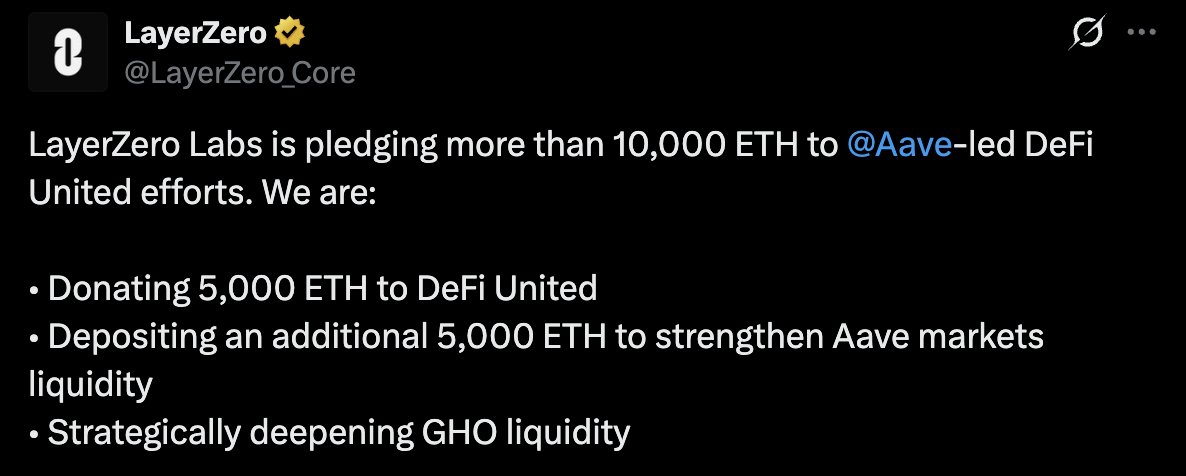LayerZero Pledges Over 10,000 ETH to DeFi United Recovery Effort

LayerZero Labs
