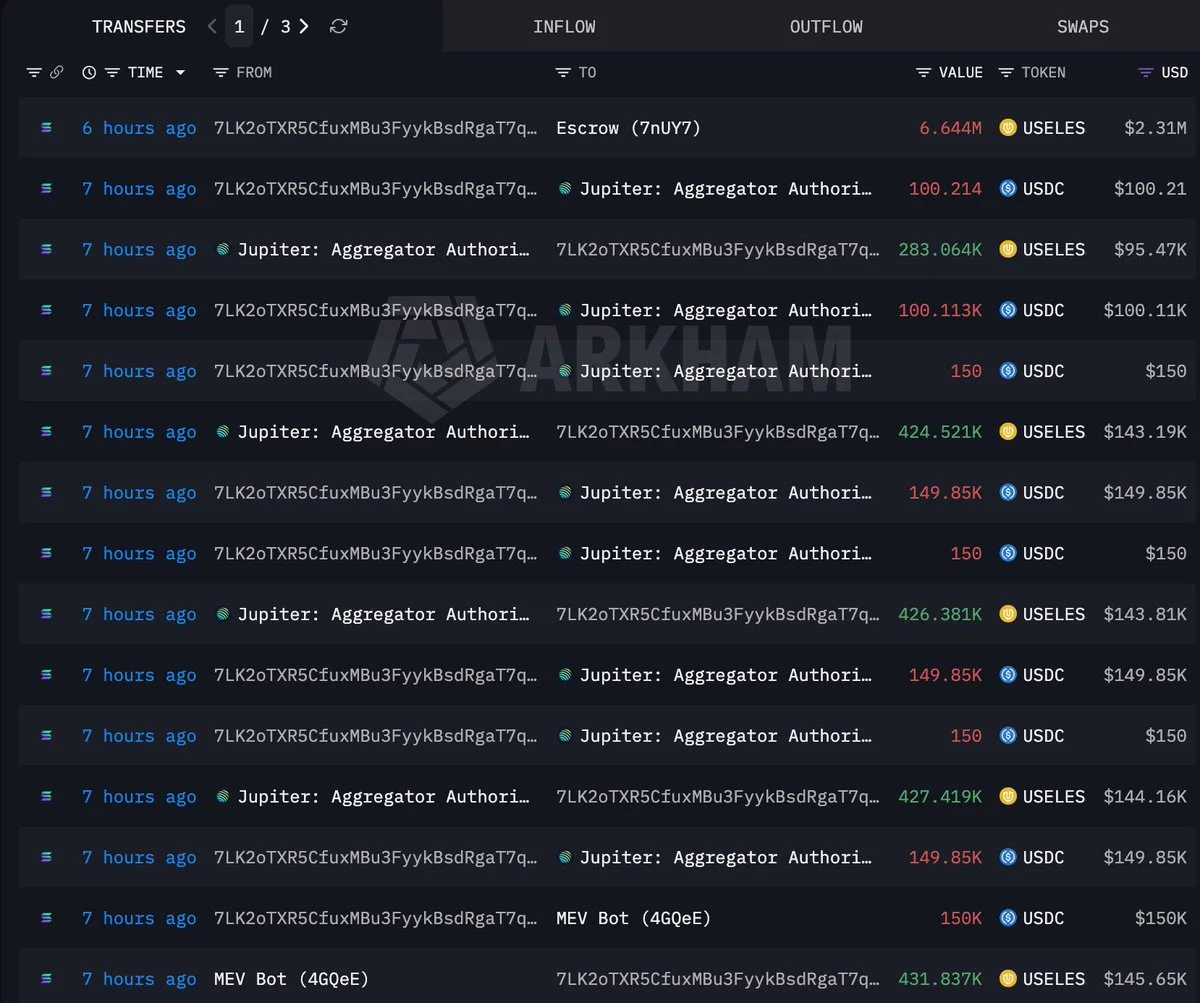 USELESS Whale Buys 6.64M Tokens With $2.28M USDC