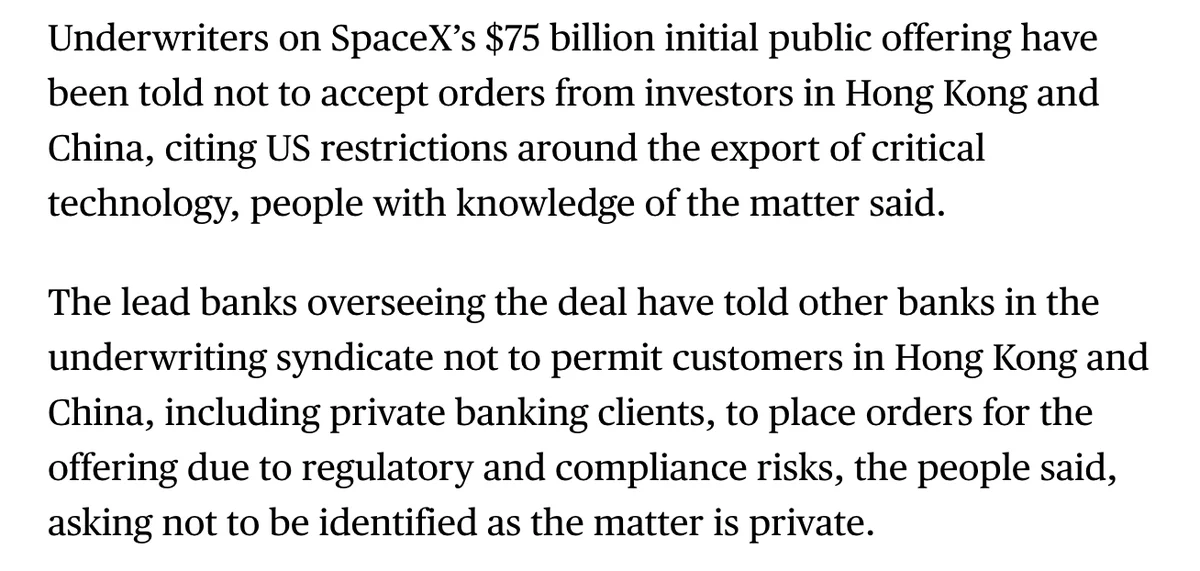 SpaceX schließt Investoren aus China und Hongkong von $75B IPO aus…