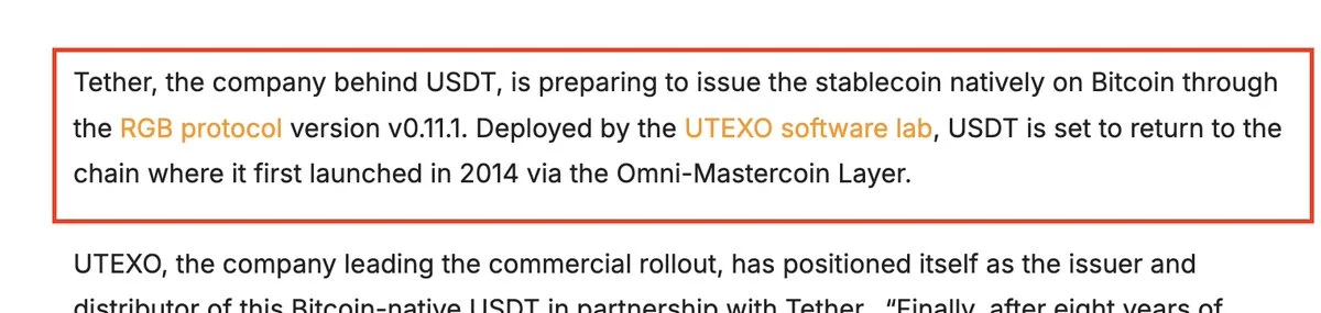 Tether launches USDT natively on Bitcoin via RGB protocol