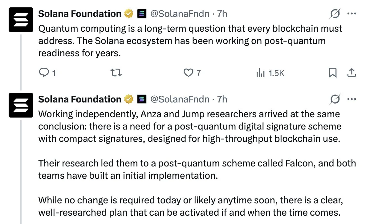 Solana Selects Falcon Post-Quantum Signature Scheme, Prepares Upgrade Path

Sola