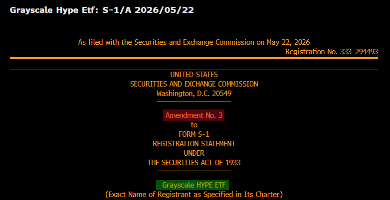 Grayscale dépose le troisième amendement S-1 pour l'ETF HYPE — L'analyste de Bloomberg dit que le lancement se rapproche !