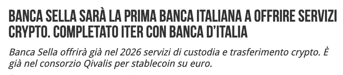 Banca Sella to become Italy's first bank offering crypto…