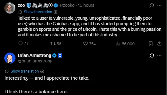 Coinbase: Armstrong defiende las apuestas, admite mejor promoción